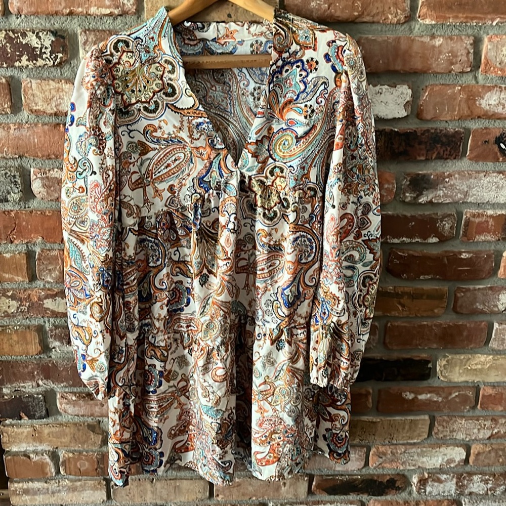 Shein Paisley Print V-Neck Peplum Dress Size Medium